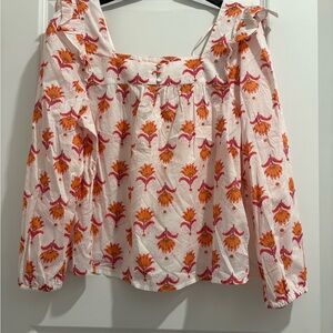 J. Crew Orange and Pink Floral Blouse